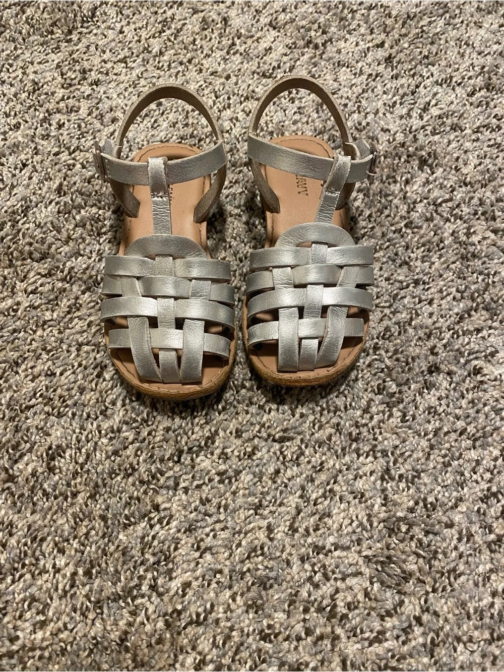 Old Navy Faux-Leather Fisherman Sandals for Toddler Girls Silver Metallic Size 8